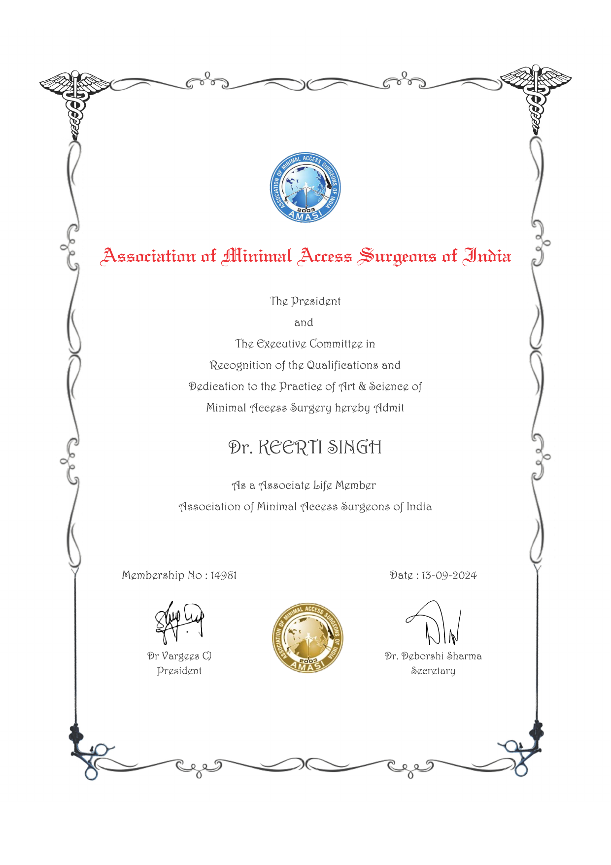 AMASI Membership Certificate