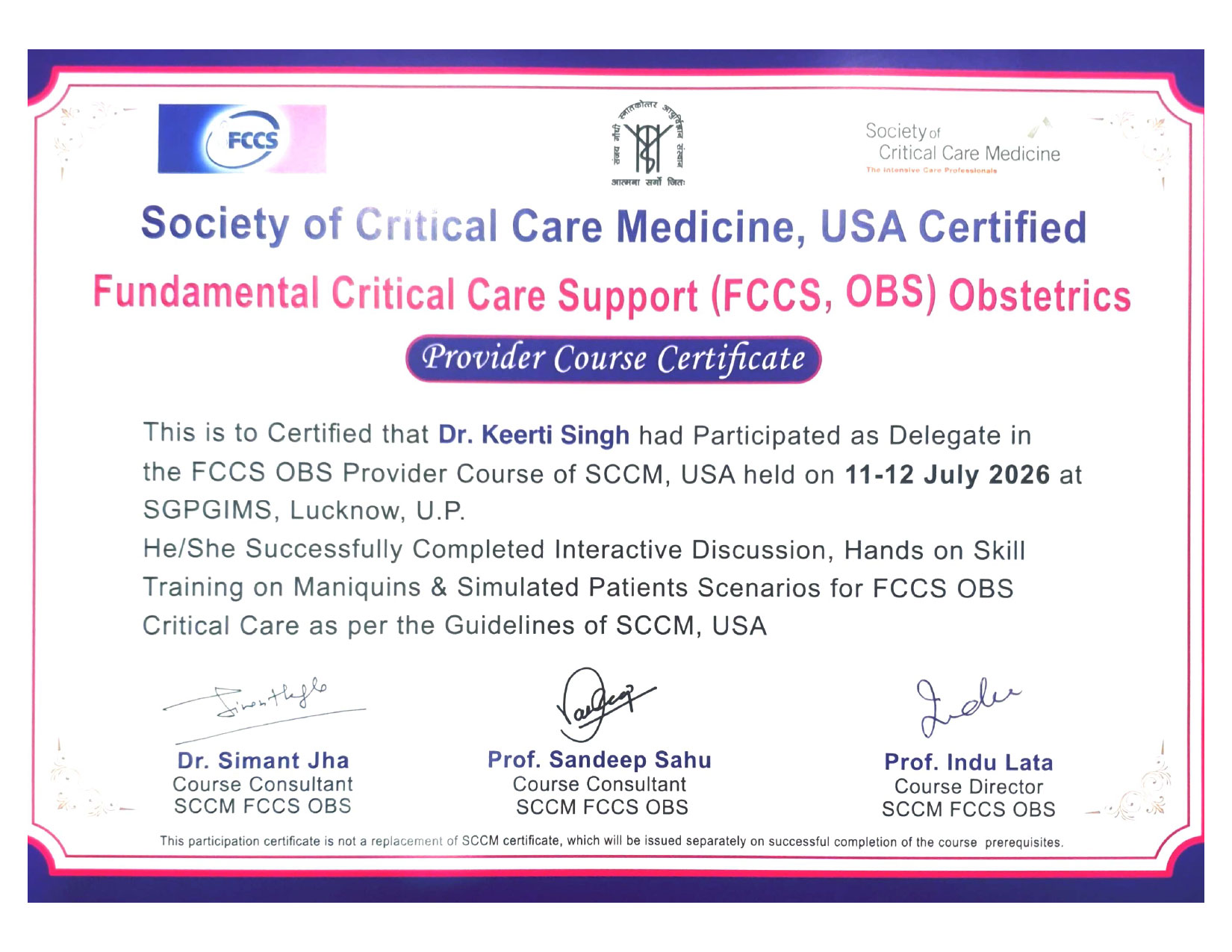 Society of Critical Care Medicine, USA Certified