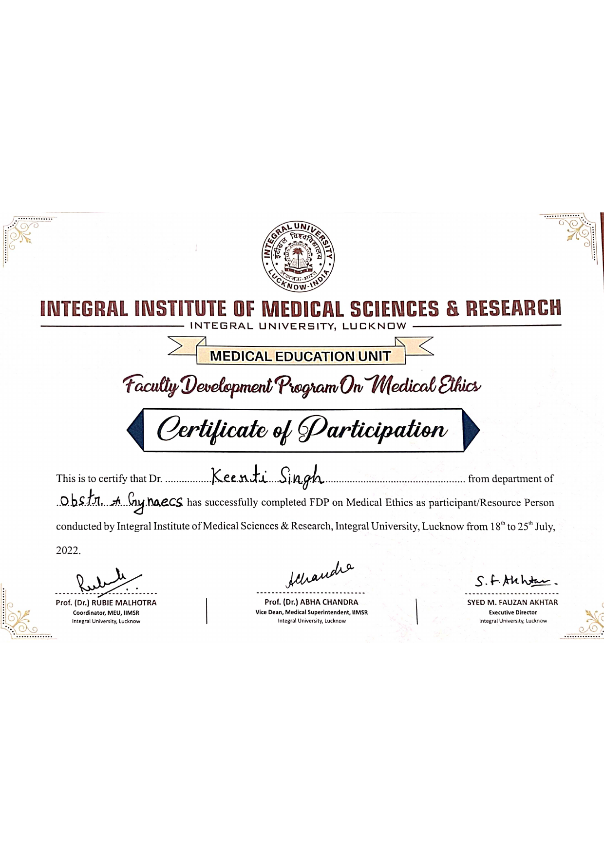 Medical Ethics Certificate